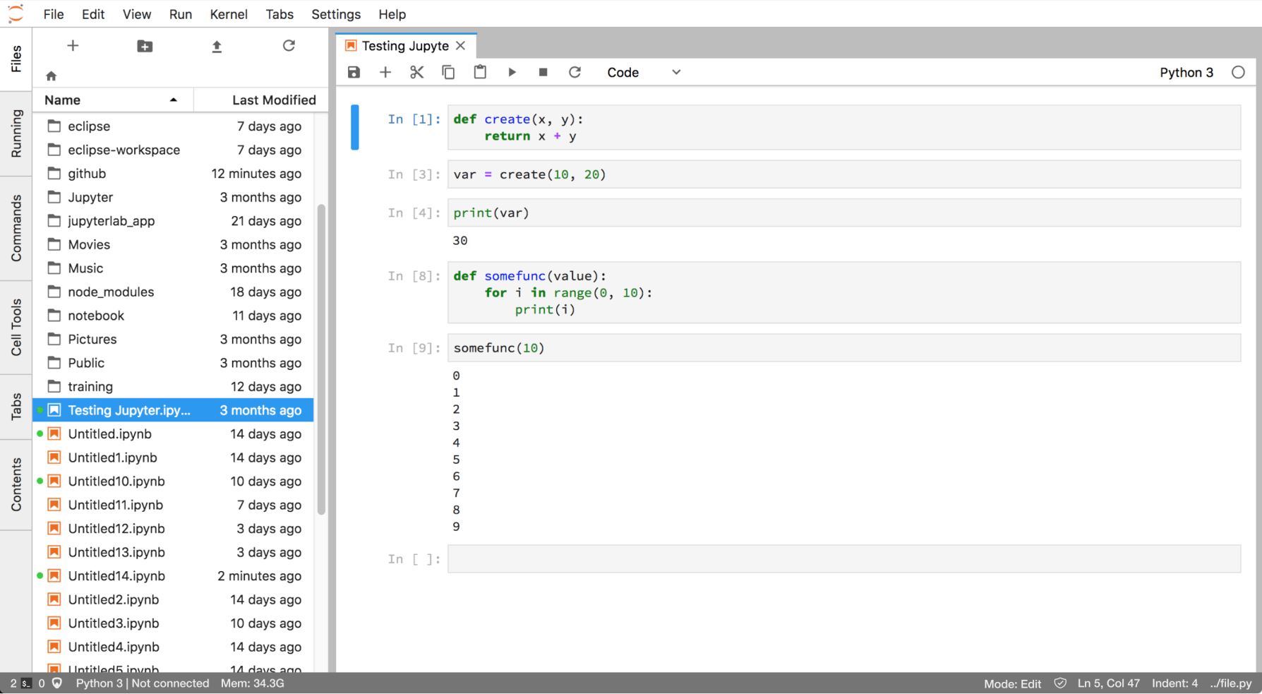Mockup of the status bar in the notebook context in JupyterLab